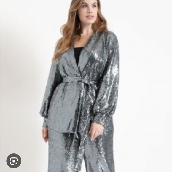 Sequin tie waist jacket and wide leg pants - Picture 4 of 6